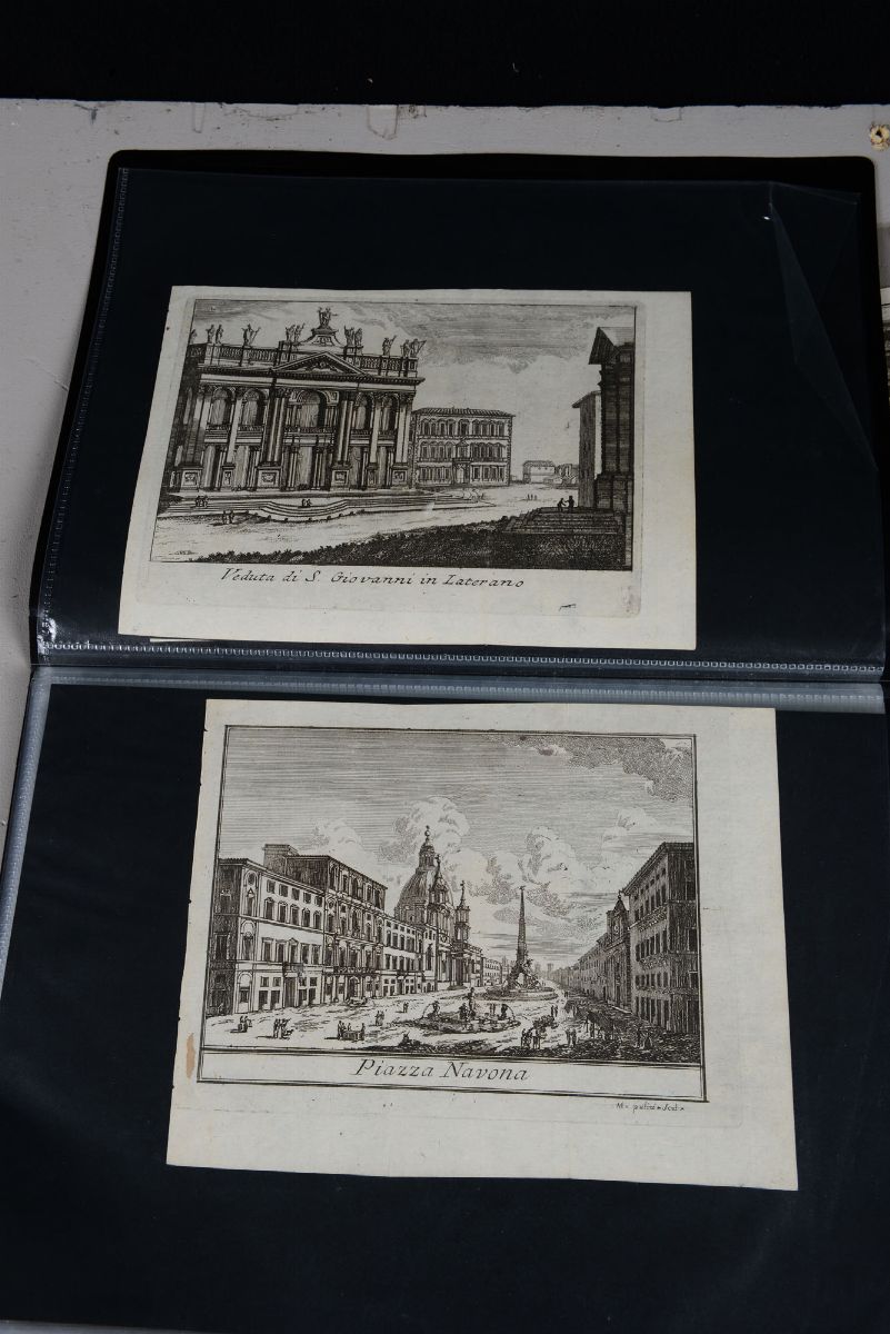 Album Contenente 16 Incisioni del 700 Raffiguranti Vedute di Roma