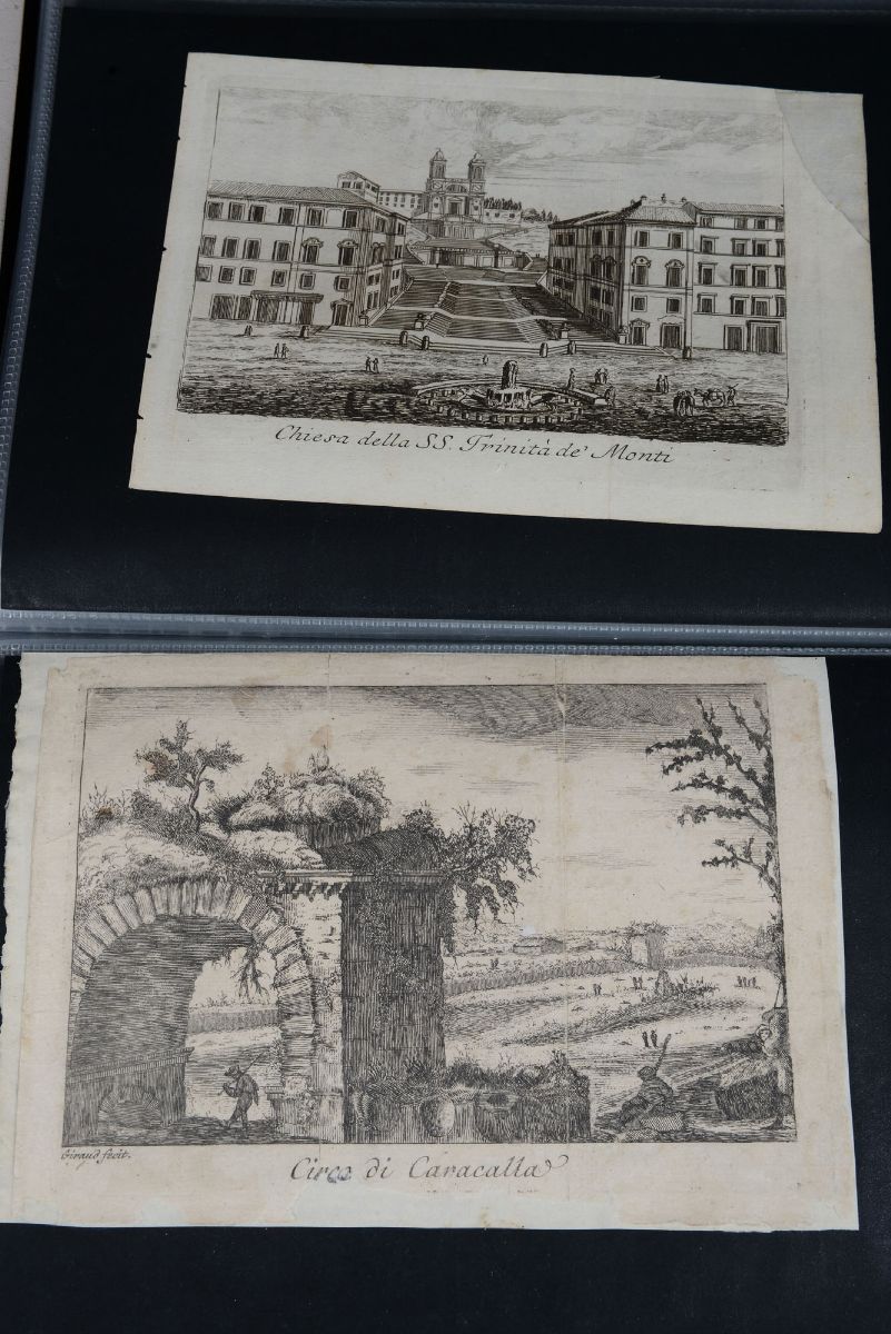 Album Contenente 16 Incisioni del 700 Raffiguranti Vedute di Roma