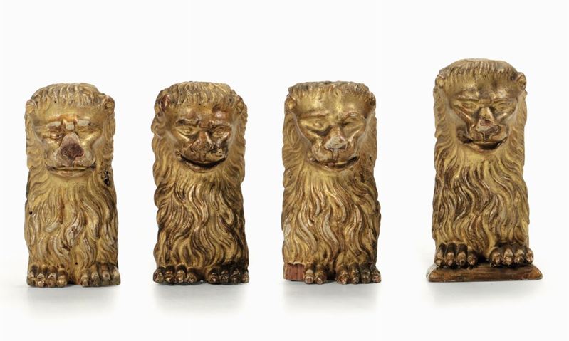 Gruppo di 4 antichi fregi in legno dorato raffiguranti leoni, XVIII secolo  - Asta Antiquariato - I - Cambi Casa d'Aste