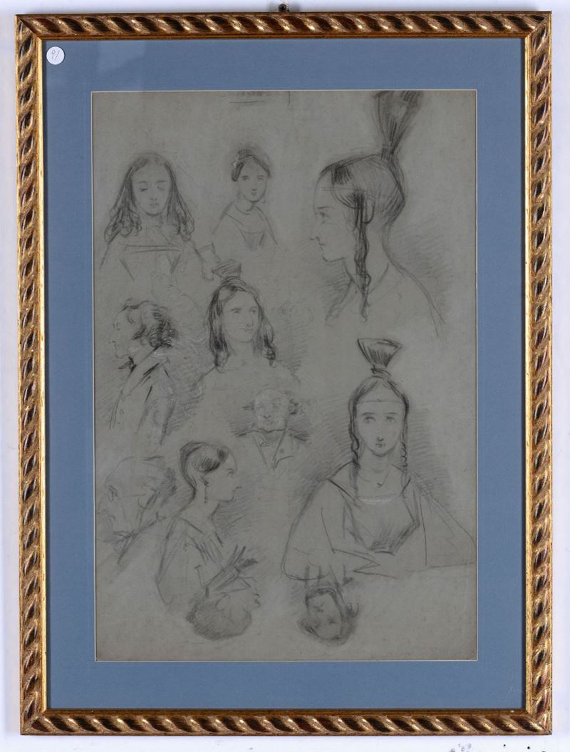 Artista inglese del XIX secolo Studi di teste maschili e teste femminili con diverse acconciature  - Auction Paintings and Drawings Timed Auction - I - Cambi Casa d'Aste