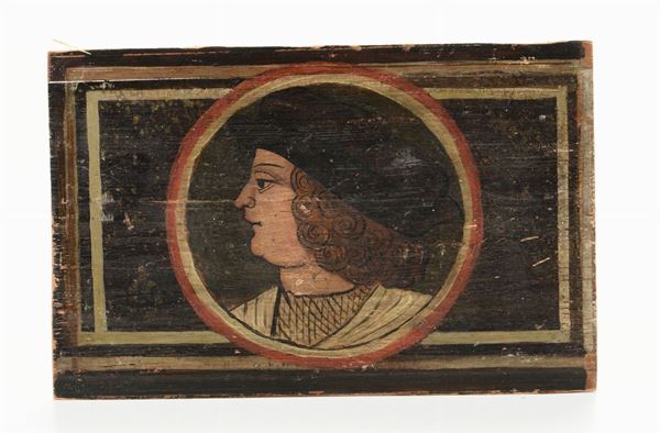 Tavoletta da soffitto con personaggio di profilo, XV-XVI secolo