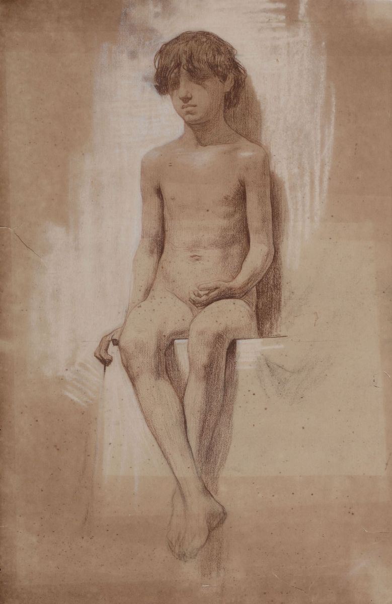Anonimo italiano della fine del XIX secolo Nudo di fanciullo seduto  - Asta Antiquariato - Cambi Casa d'Aste