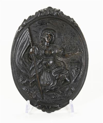 Antica Placca in Bronzo con Tracce di Argentatura, Raffigurante San Maurizio Nell’atto di Consacr...