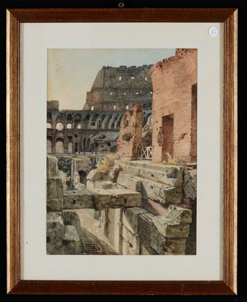 Pietro Sassi (Alessandria 1834- Roma 1905) Interno del colosseo  - Asta Asta a Tempo Dipinti e Disegni - I - Cambi Casa d'Aste