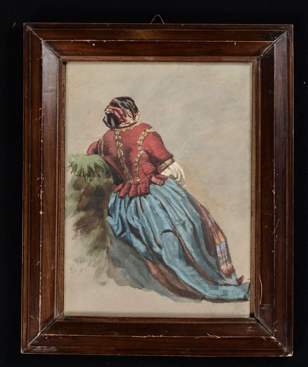 Anonimo del XIX secolo Donna vista di spalle con costume tradizionale (laziale?)