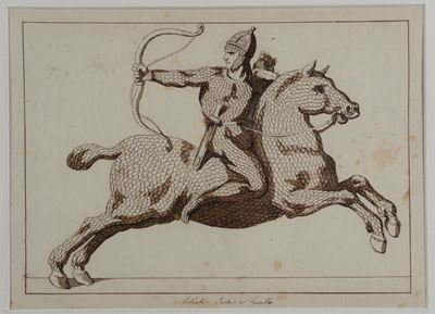 Bartolomeo Pinelli (1781-1835), Attribuito Astudio di Cavaliere Partico