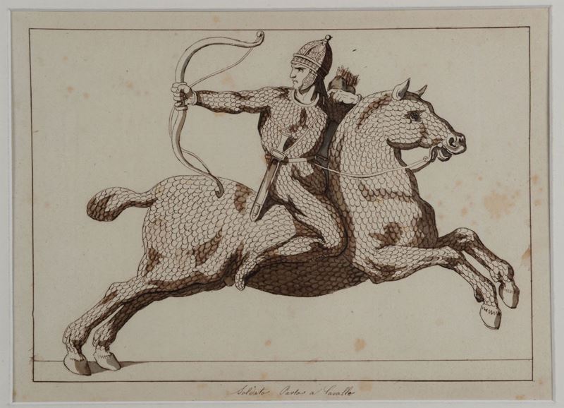 Bartolomeo Pinelli (1781-1835), attribuito a Studio di cavaliere partico  - Asta Asta a Tempo Dipinti e Disegni - I - Cambi Casa d'Aste