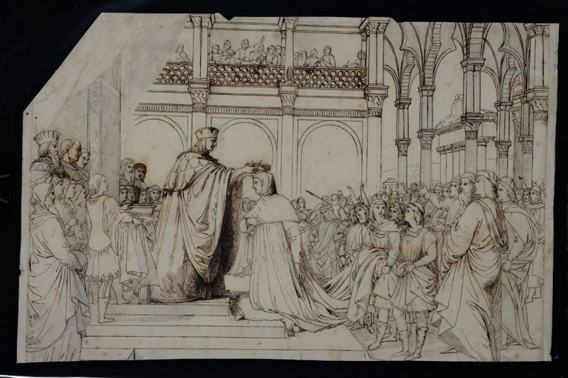 Anonimo italiano del XIX secolo L’incoronazione del Petrarca  - Auction Paintings and Drawings Timed Auction - I - Cambi Casa d'Aste
