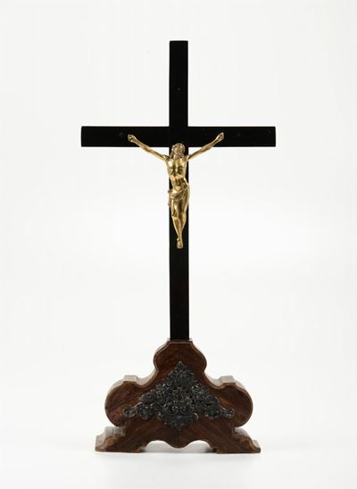 Corpus Christi in Bronzo Dorato su Croce in Legno Ebanizzato, XVIII Secolo