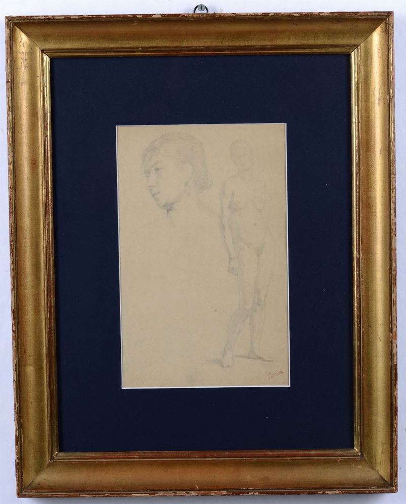 Eugene Quignolot  (1858- 1818) Testa e nudo di donna  - Asta Asta a Tempo Dipinti e Disegni - I - Cambi Casa d'Aste