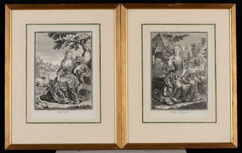 Coppia di stampe francesi del XVIII secolo, raffiguranti “L’age d’Or “ e “L’age d’Argent”  - Auction Prints Timed Auction - II - Cambi Casa d'Aste