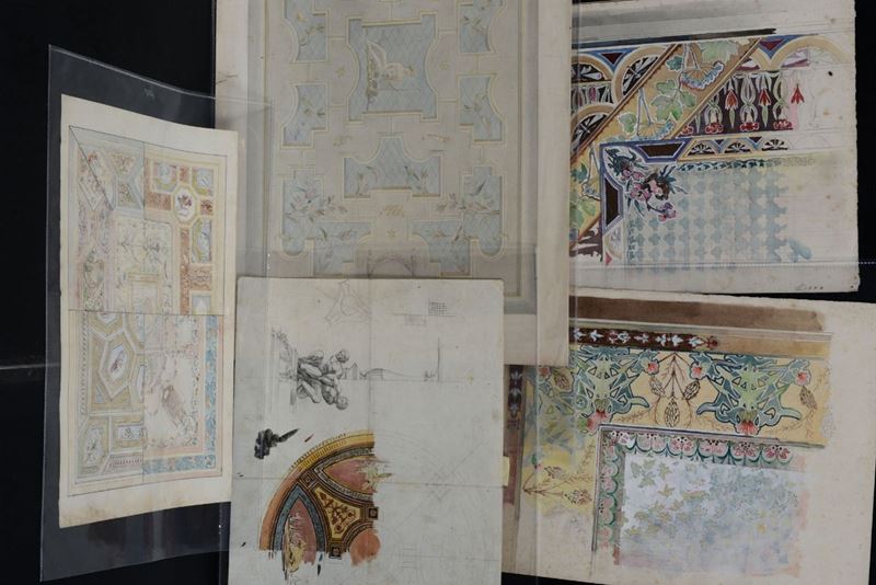 Lotto composto da sei progetti decorativi per volte, XX secolo  - Auction Paintings and Drawings Timed Auction - I - Cambi Casa d'Aste