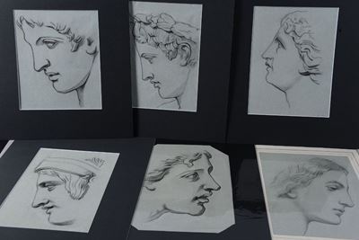 Lotto Composto da Sei Disegni Raffiguranti Teste, XIX Secolo