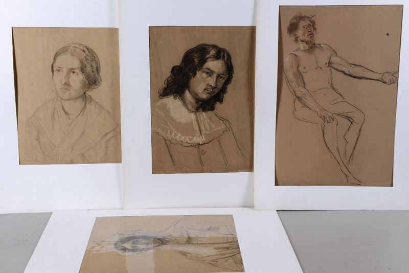 Lotto composto da quattro disegni su carta con personaggi, XIX secolo  - Asta Asta a Tempo Dipinti e Disegni - I - Cambi Casa d'Aste