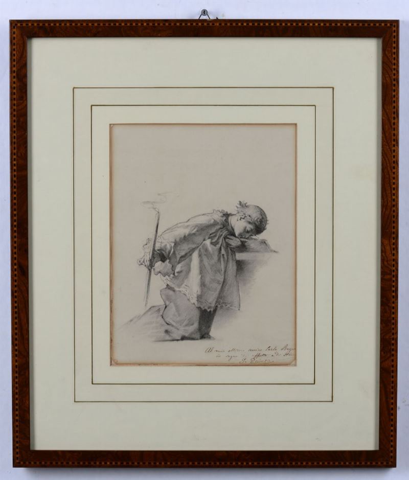 Giovanni Quinzio (Genova  1832- 1918) Chierico genuflesso reggente un cero  - Auction Paintings and Drawings Timed Auction - I - Cambi Casa d'Aste