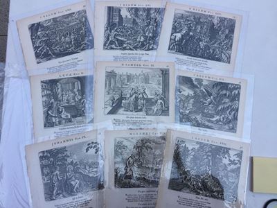 Cartella Contenente N. 9 Incisioni del XVII-XVIII Secolo Raffiguranti Episodi Biblici