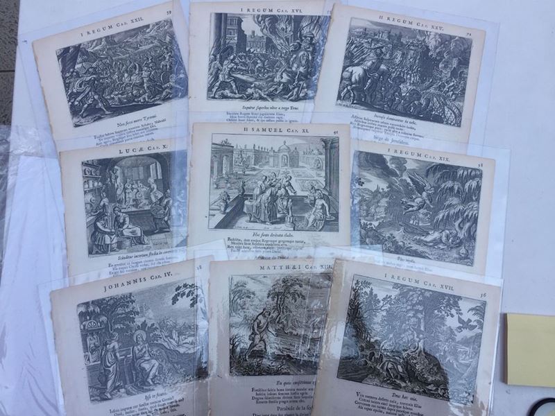 Cartella contenente n. 9 incisioni del XVII-XVIII secolo raffiguranti episodi biblici  - Auction Prints Timed Auction - II - Cambi Casa d'Aste