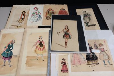 Cartella Contenente 9 Bozzetti Teatrali del XIX Secolo,