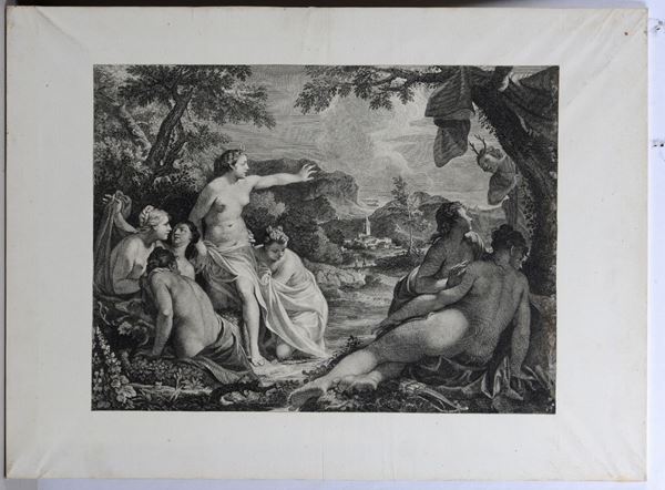 Antonio Bellucci (1654-1726) inventò Joseph Wagner (1706-1780 ) incise: Diana sopresa da Atteone