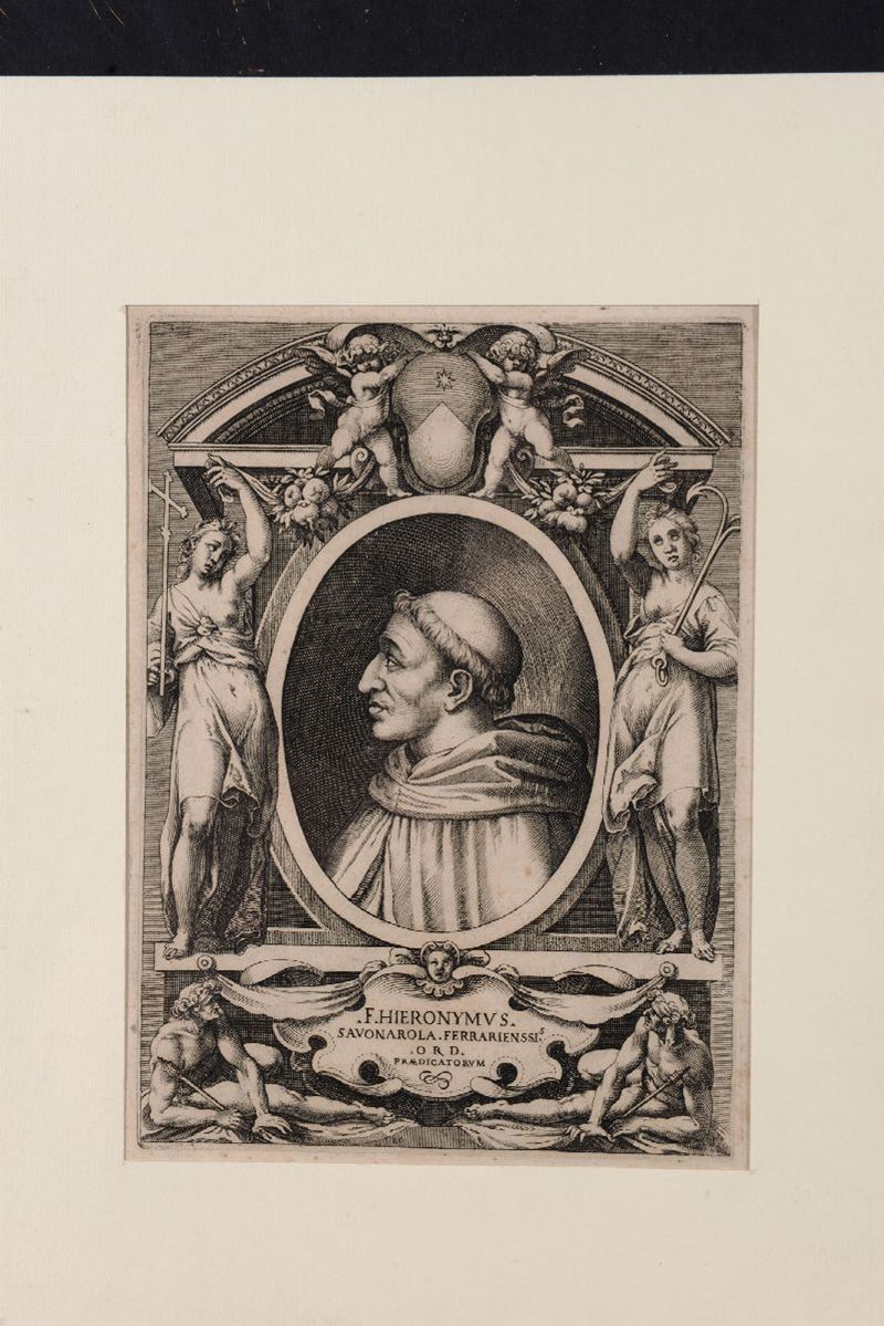Luca Ciamberlano (c.a 1580 –1645), Ritratto del Savonarola in un ovale  - Asta Asta a Tempo Stampe - II - Cambi Casa d'Aste