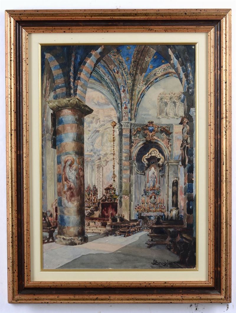 Dante Broglio (1873- 1954) Veduta dell’interno della chiesa di San Francesco a Lodi  - Asta Asta a Tempo Dipinti e Disegni - I - Cambi Casa d'Aste