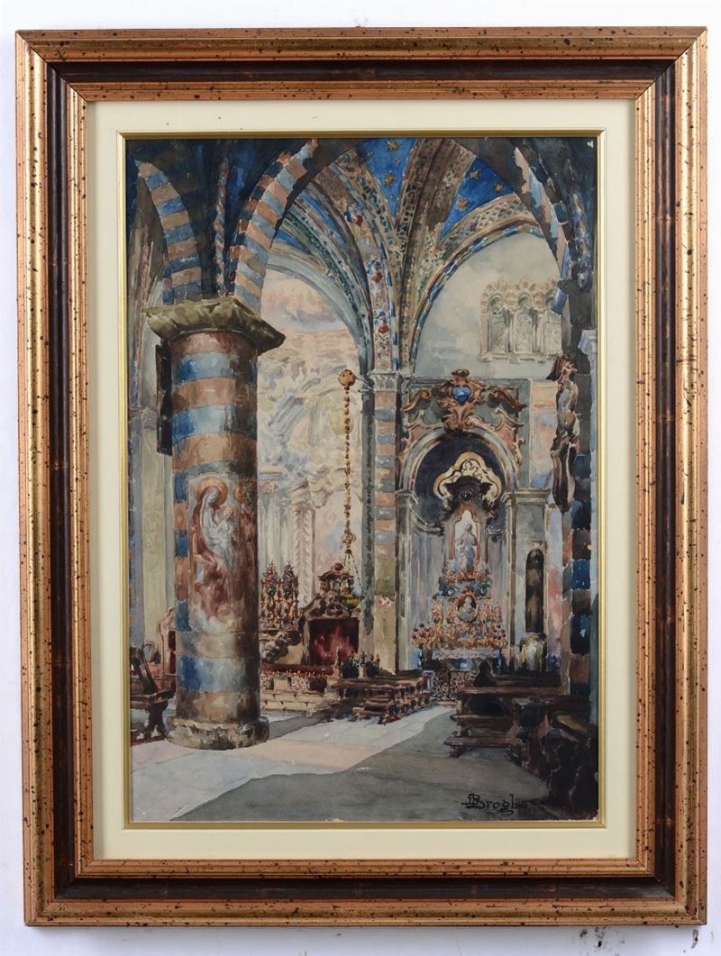Dante Broglio (1873- 1954) Veduta dell’interno della chiesa di San Francesco a Lodi  - Auction Paintings and Drawings Timed Auction - I - Cambi Casa d'Aste