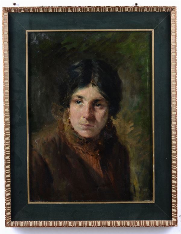 Onofrio Tomaselli (Bagheria 1866-Palermo 1956) Ritratto di giovane donna con orecchini
