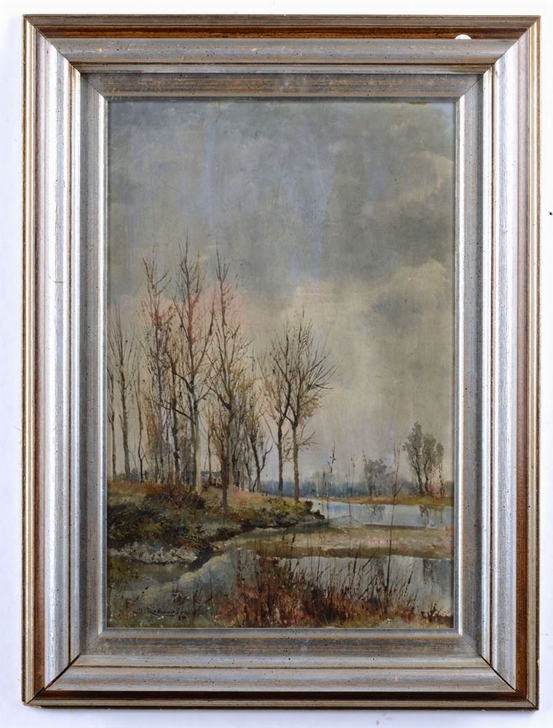 Domenico Rabioglio (Cavoretto, To  1857- Torino 1903) Paesaggio autunnale  - Asta Asta a Tempo Dipinti e Disegni - I - Cambi Casa d'Aste