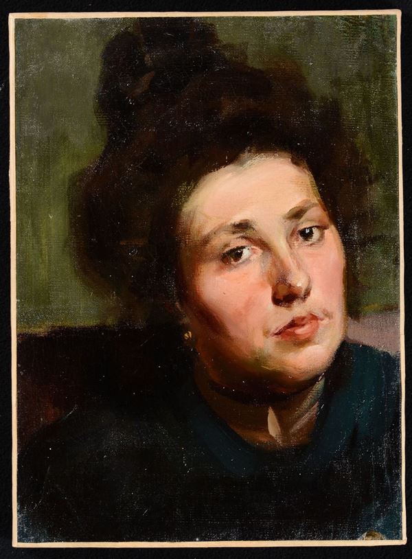 Anonimo italiano del XIX secolo Ritratto di giovane donna con chignon