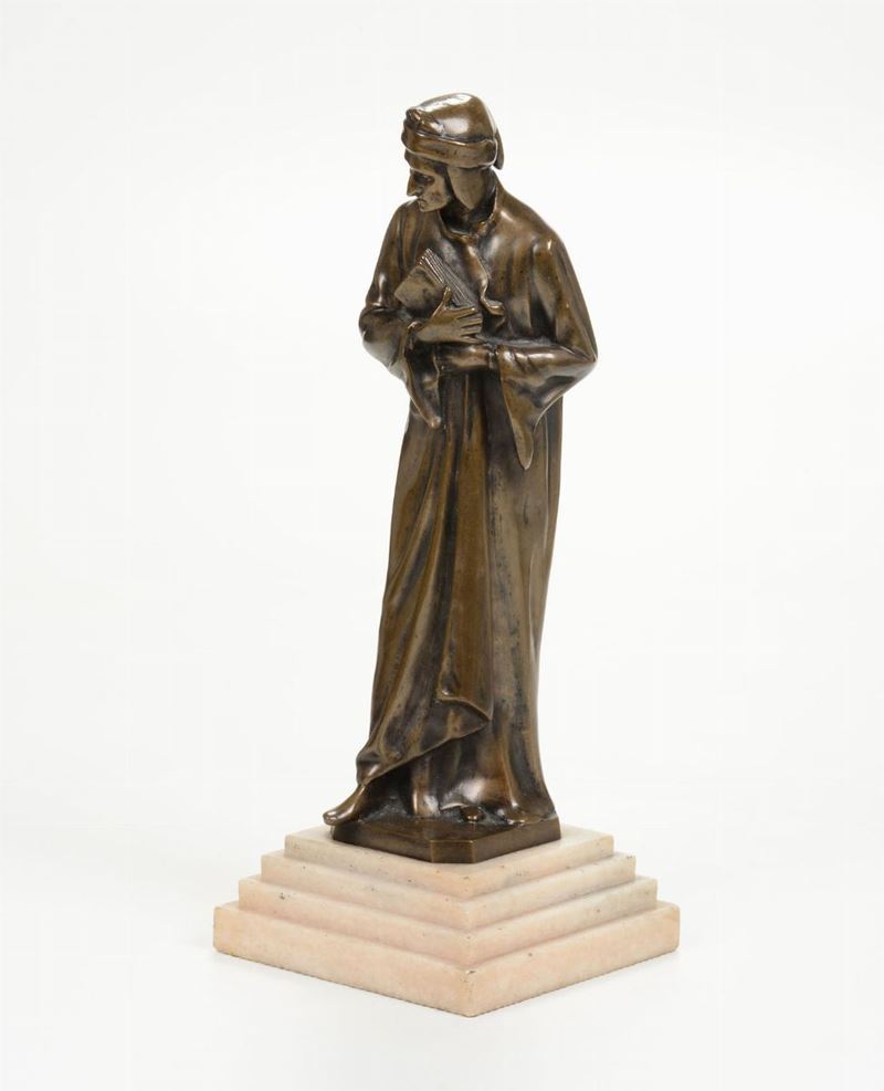Scultura in bronzo su base in marmo raffigurante “Dante”, XIX-XX secolo  - Auction Works of Art Timed Auction - IV - Cambi Casa d'Aste