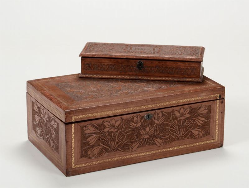 Due scatole in cuoio lavorato, inizio XX secolo  - Auction Fine Art - Cambi Casa d'Aste