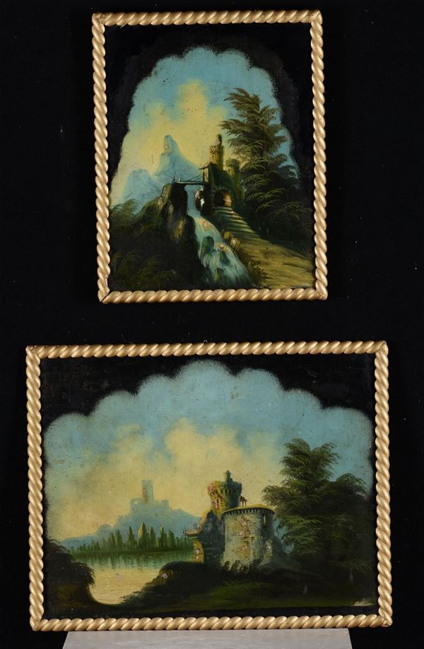 Pittore del XIX secolo Paesaggi fantastici