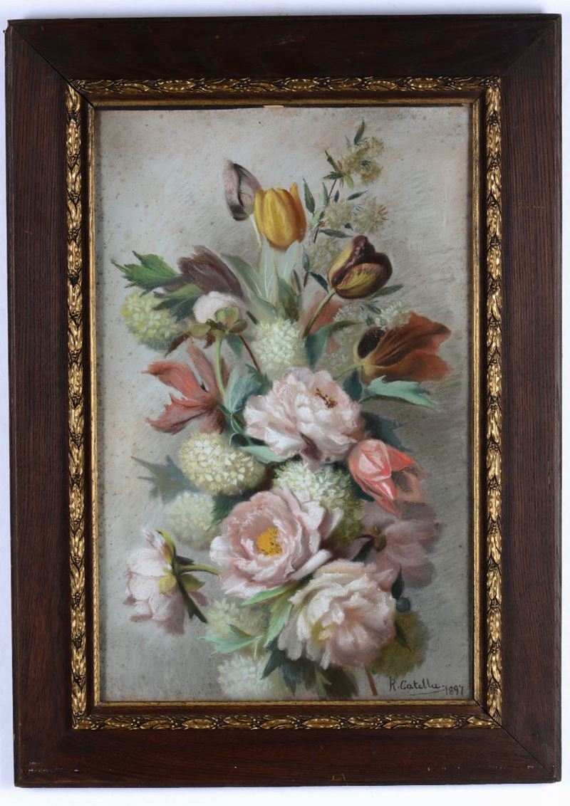 Rosa Catella (XIX/XX°) Composizione floreale”  - Auction Paintings and Drawings Timed Auction - I - Cambi Casa d'Aste
