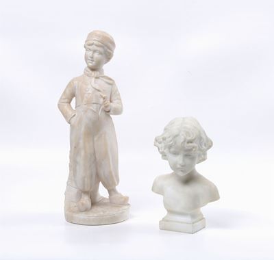 Olandesino e Busto di Bambina in Marmo Bianco, XX Secolo
