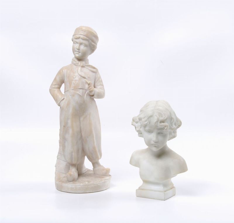 Olandesino e busto di bambina in marmo bianco, XX secolo  - Asta Asta a Tempo Oggetti d'Arte - IV - Cambi Casa d'Aste