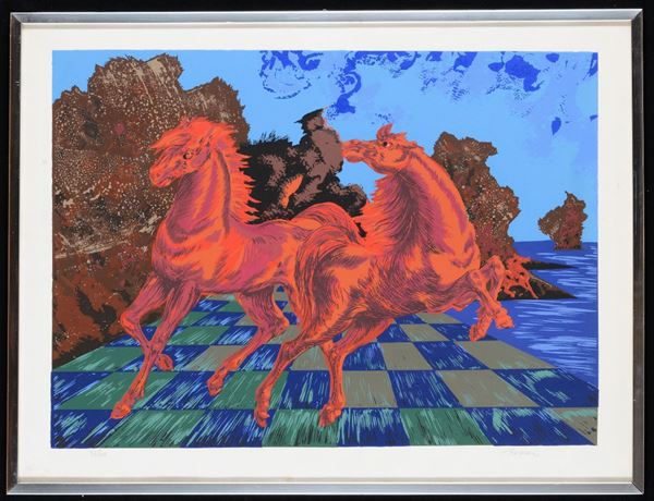 Aligi Sassu (1912-2000) Due cavalli rossi