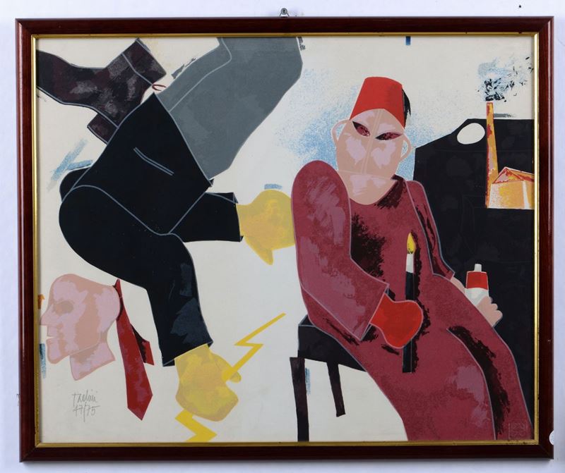 Emilio Tadini (1927-2002) Composizione con personaggio orientale  - Auction Prints Timed Auction - II - Cambi Casa d'Aste