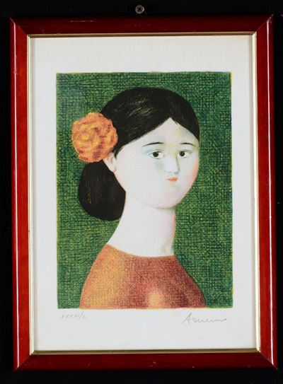 Antonio Bueno (1918-1984)fanciulla con Rosa tra i Capelli