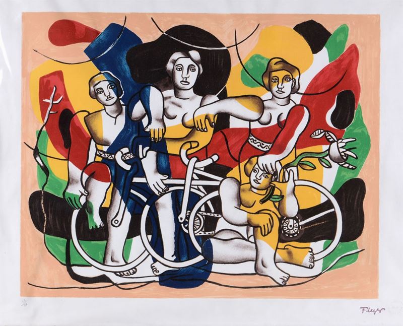 Fernand Leger (Argentan 1881 - Gif- Sur-Yvette 1955) Composizione con donne e biciclette  - Asta Asta a Tempo Dipinti e Disegni - I - Cambi Casa d'Aste