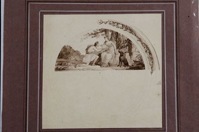 Scuola Veneta del XVIII-XIX Secolostudio per Lunetta Raffigurante Scena Galante