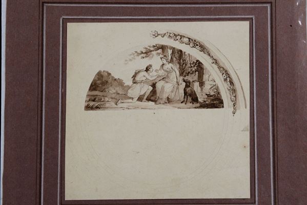 Scuola veneta del XVIII-XIX secolo Studio per lunetta raffigurante scena galante