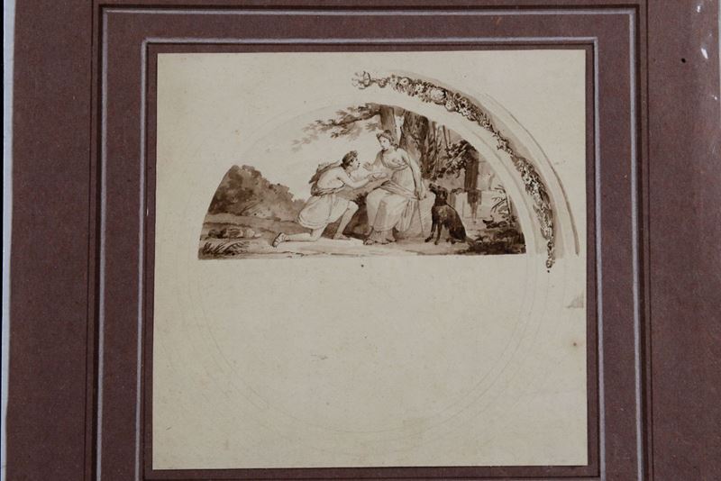 Scuola veneta del XVIII-XIX secolo Studio per lunetta raffigurante scena galante  - Asta Asta a Tempo Dipinti e Disegni - I - Cambi Casa d'Aste
