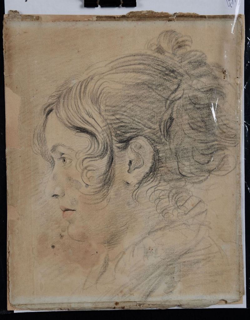 Scuola neoclassica italiana (?) Profilo di donna  - Auction Paintings and Drawings Timed Auction - I - Cambi Casa d'Aste