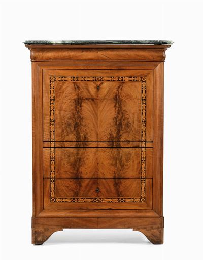 Secretaire Carlo X Lastronato ed Intarsiato, XIX Secolo