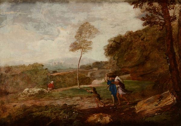 Pittore del XIX secolo Paesaggio con figure