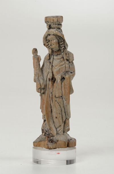 Madonna con Bambino XV Secolo (?). Piccola Scultura Gotica in Legno, in Origine Policroma.