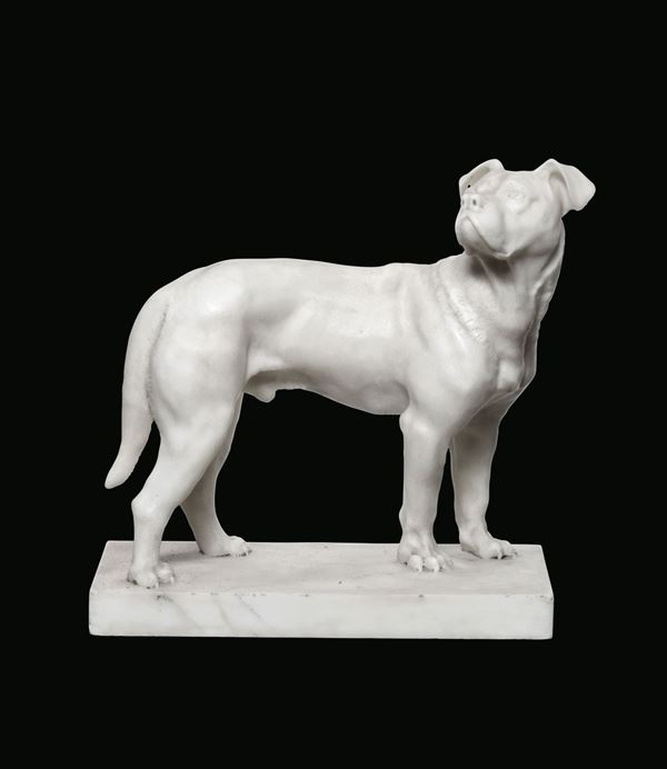 Coppia di sculture raffiguranti cani da guardia (Dogue de Bordeaux e Chien - montagne des Pirénée?). Scultore d'oltralpe del XIX secolo