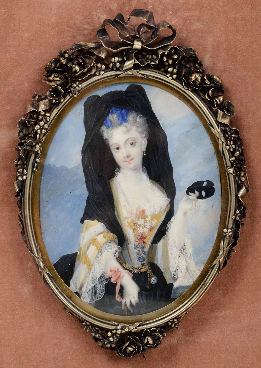 Rosalba Carriera (1673-1757)miniatura su Avorio Raffigurante Dama con Maschera