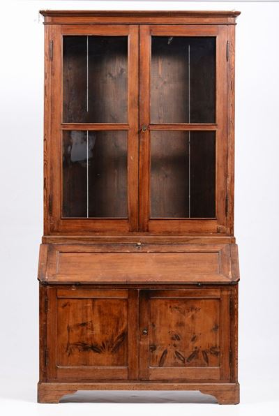 Credenza a Due Corpi in Pitch Pine, XIX Secolo