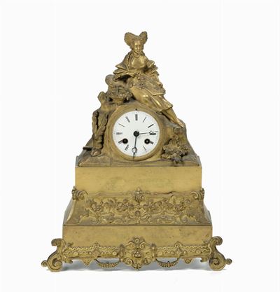 Pendola da Tavolo in Bronzo Dorato, Francia XIX-XX Secolo